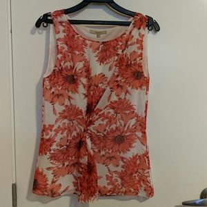 White and Red Floral Sleeveless Top